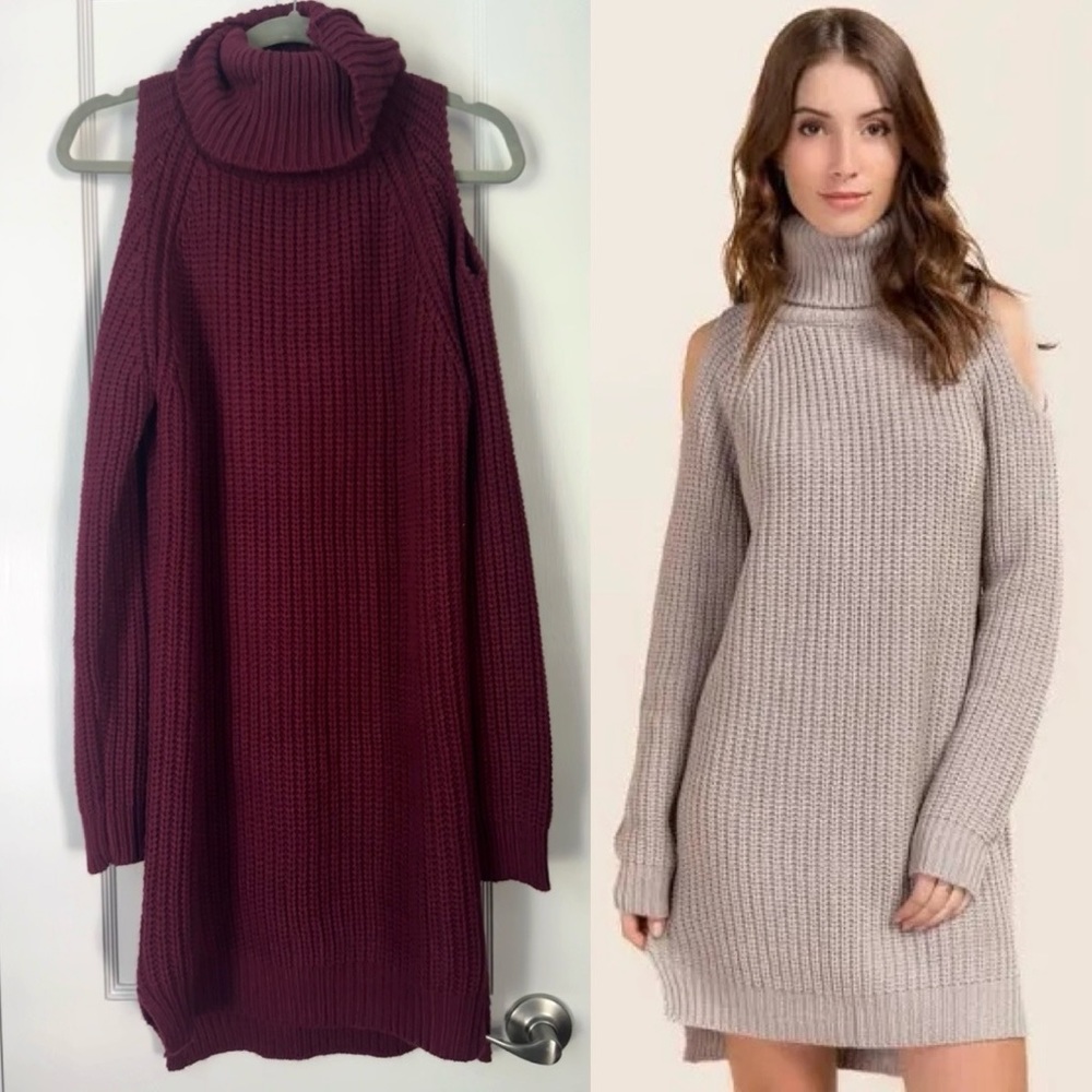 NWOT Burgundy thick knit cold shoulder sweater dress size medium